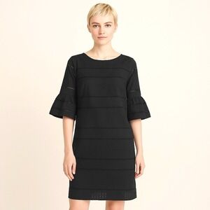 J. Crew Black Eyelet Sheath Dress Ruffled Sleeves, Size 6 Cocktail Office Modern